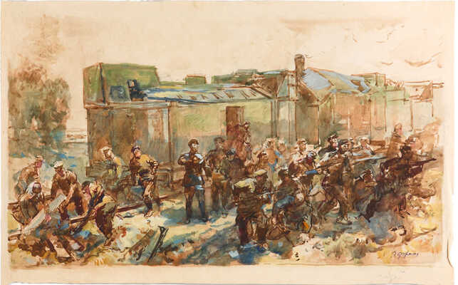 Френц Рудольф Рудольфович. У бронепоезда. Эскиз к картине